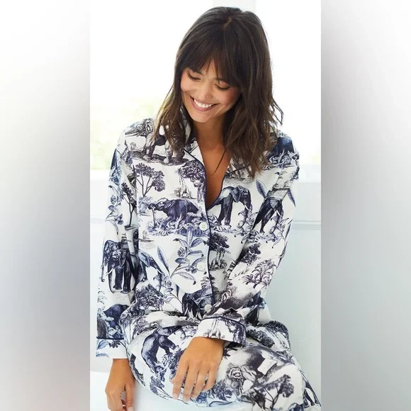 The Cat’s Pajamas Safari Toile Luxe Pima Cotton in Blue Large (current style) - Picture 2 of 16